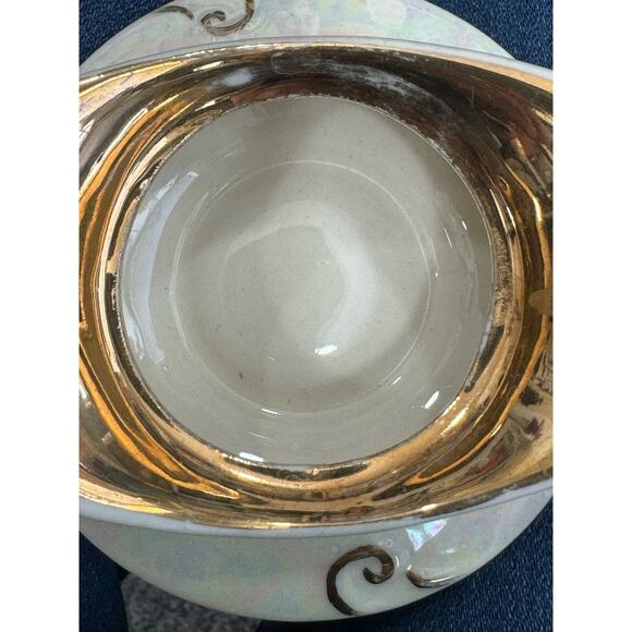 Art Deco Style 4.5” x 1.75” Pearl Co Gilt Trim Bowl - Picture 7 of 7